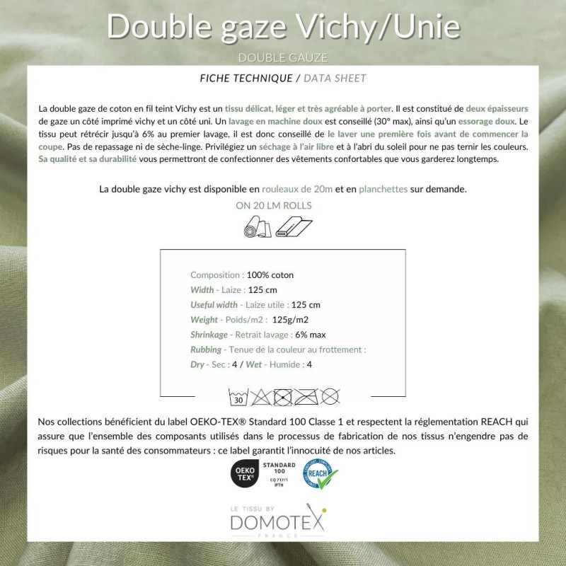 Garngefärbte Doppelgaze VICHY Blaustein / Cremeweiß